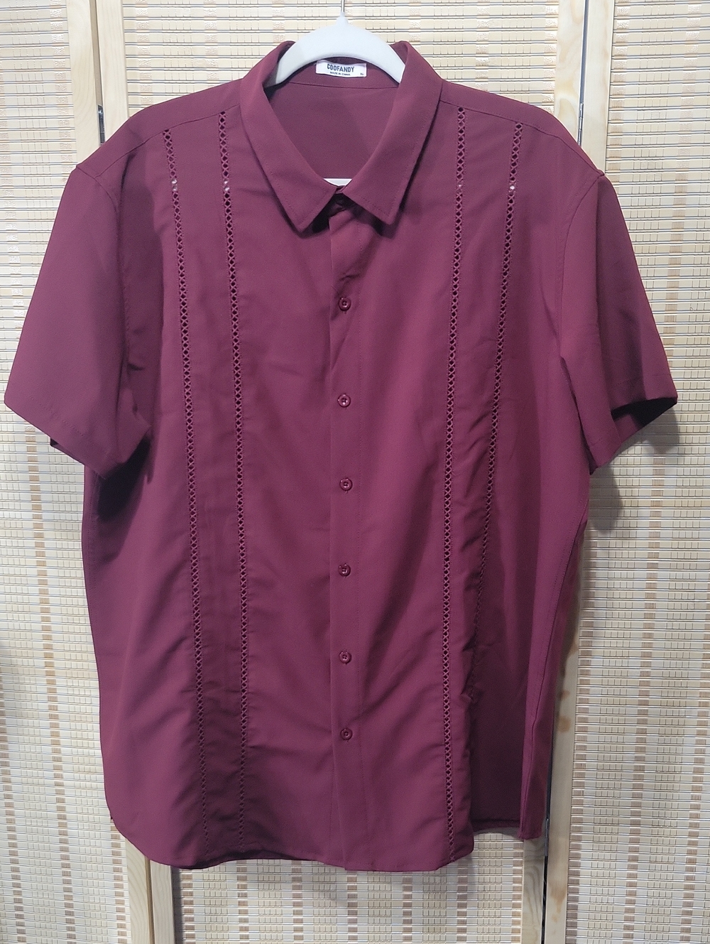 Coofandy Casual Button Down Shirt - Maroon - XL